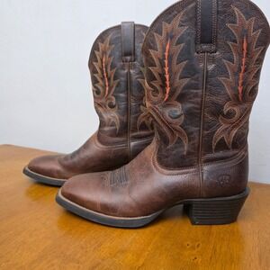 Ariat Sport Western Boots Mens 9D Distressed Brown Leather Square Toe 10017355